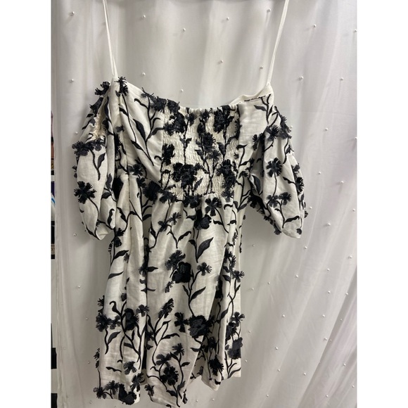 Anthropologie Off the Shoulder Floral Black and White Embroidered Dress - Picture 4 of 8